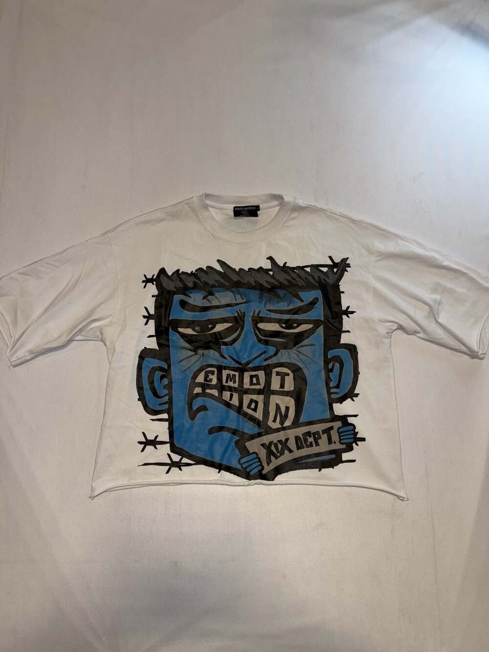 Mixed Emotion Blue Monster Cropped Graphic T-Shirt